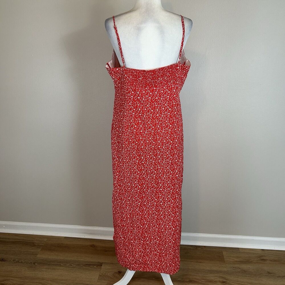 Zara XXL Dress Red Floral Midi Ditsy Side Slit Red Sleeveless Peasant Cottage - Picture 8 of 11